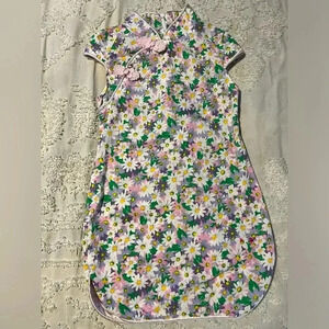 Dress Cheongsam Sleeve Tang Dresses Printed Cartoon Flowers Girls Size 3-4T